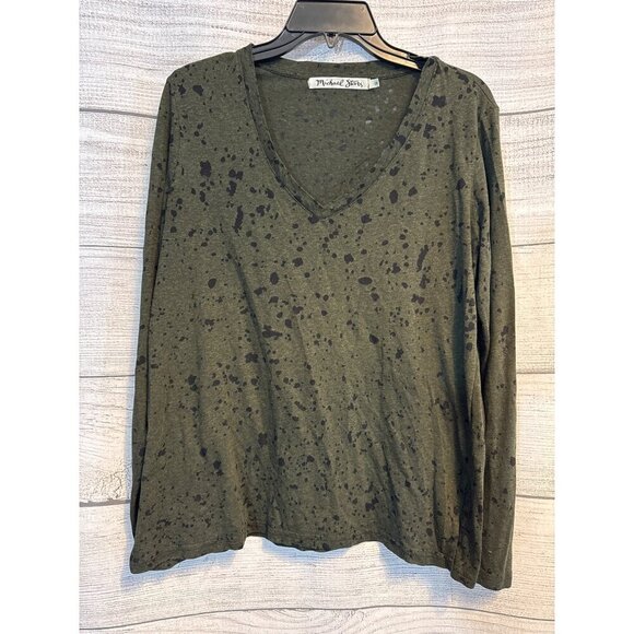Michael Stars Olive Splatter Long Sleeve V-Neck Top Size 0/S - Picture 1 of 3